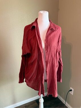 ASOS Textured Button-Up Shirt in Deep Red
